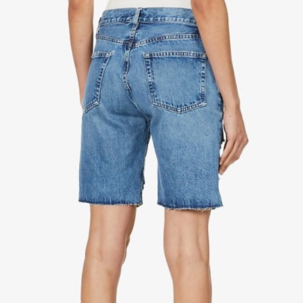 Frame Le Slouch Bermuda Riverrun Distressed High Rise Denim Jean Shorts Size 25 - Picture 2 of 8